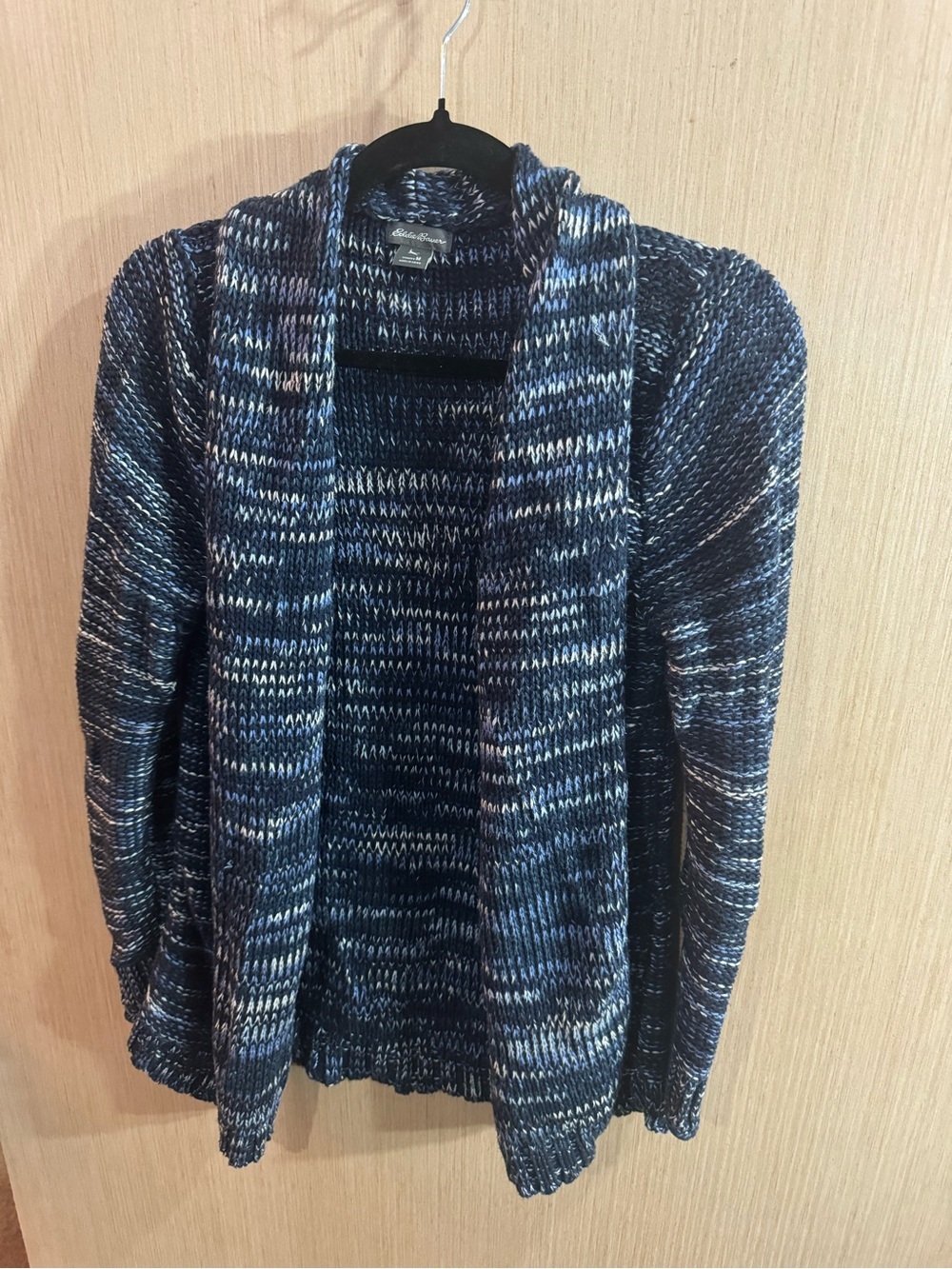 Eddie Bauer Cotton Blend Navy and White Marled Knit Cardigan Size Medium